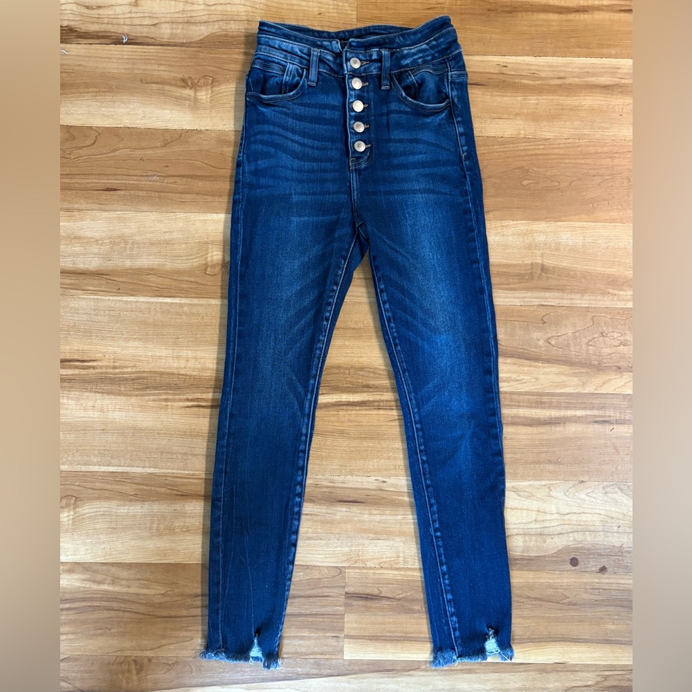Kancan Ultra High-Rise Button Fly Skinny Ankle Jeans, Raw Hem, Size 25